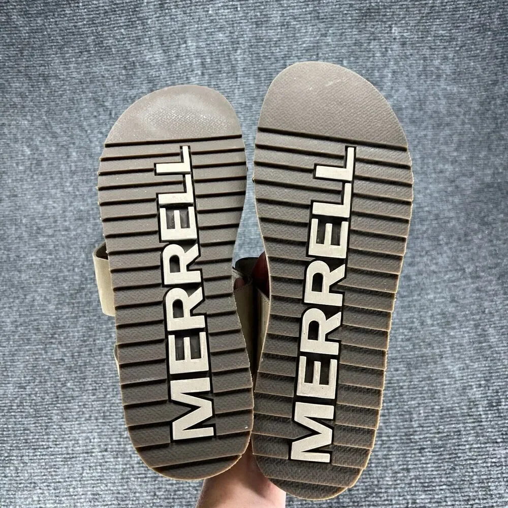 Merrell Sandals Womens 10 Juno Wrap Toe Loop Slip On Slides Taupe Moon Leather
